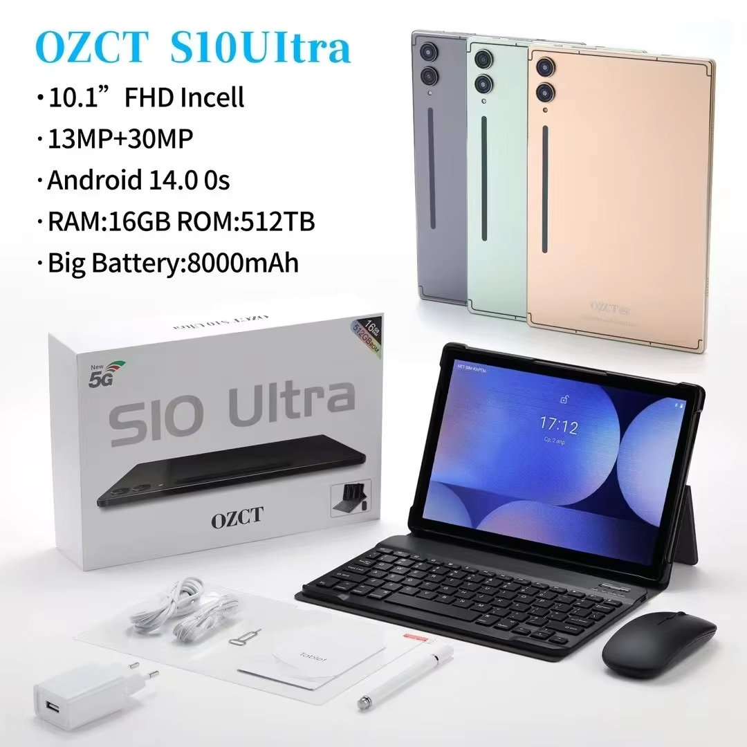 OZCT S10 ultra Android 14 OS Tablet PC 10.1-inch 16+512GB HD Display WiFi 4G SIM Card Slot 13+30MP
