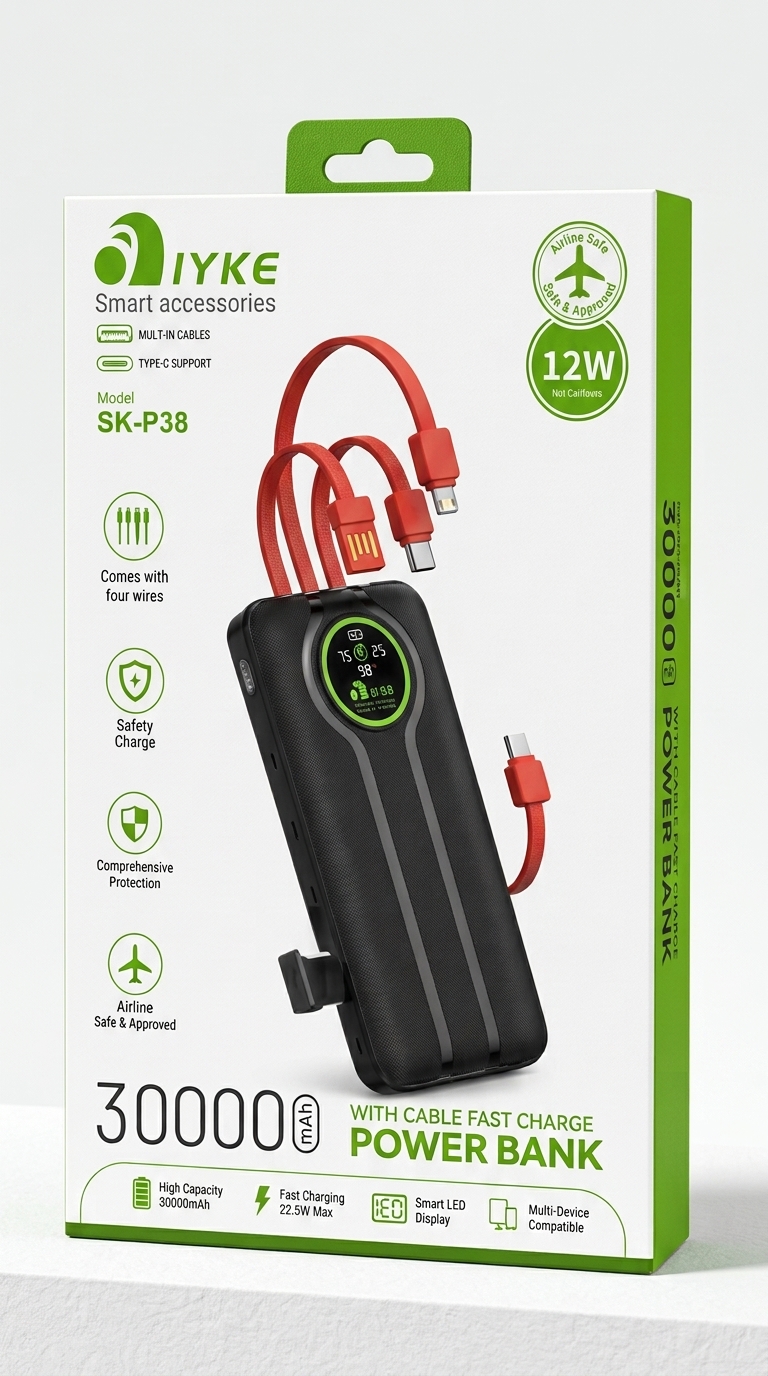 30000 mAh Inbuilt Multi USB Cable Power Bank